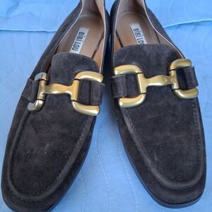 Brown Suede Moccasin Loafers with Gold Bit
